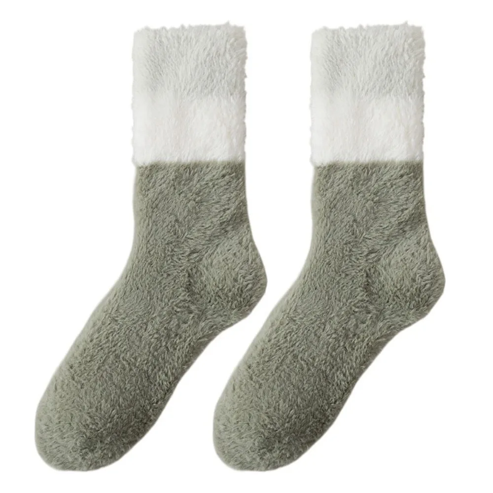 

Cute Thicken Warm Coral Fleece Socks Winter Stripe Patchwork Floor Socks Hosiery Sleeping Mid Tube Socks Women For Female Men