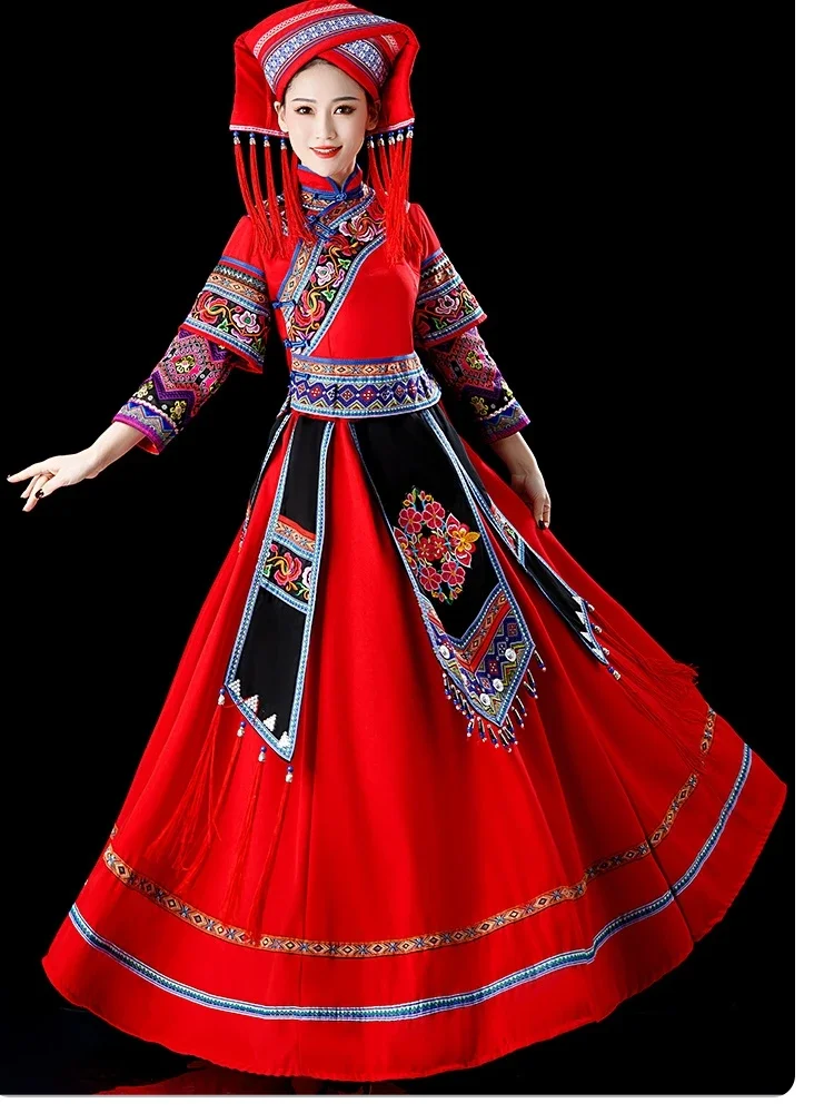 3-piece costume set for dance performance of adult ethnic minorities in Guangxi, Yunnan, Yao and Miao ethnic groups