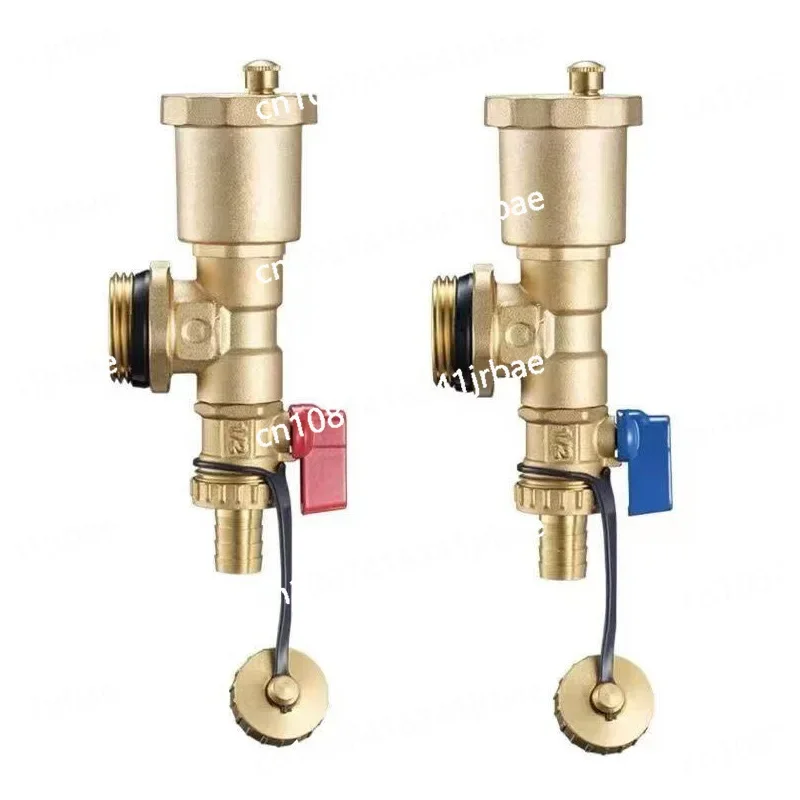 One Pair/DN25 Nickel-Plated Manifold Adjustable End Piece Set with Drain and Air Vent Valve Used in Underfloor Heating System