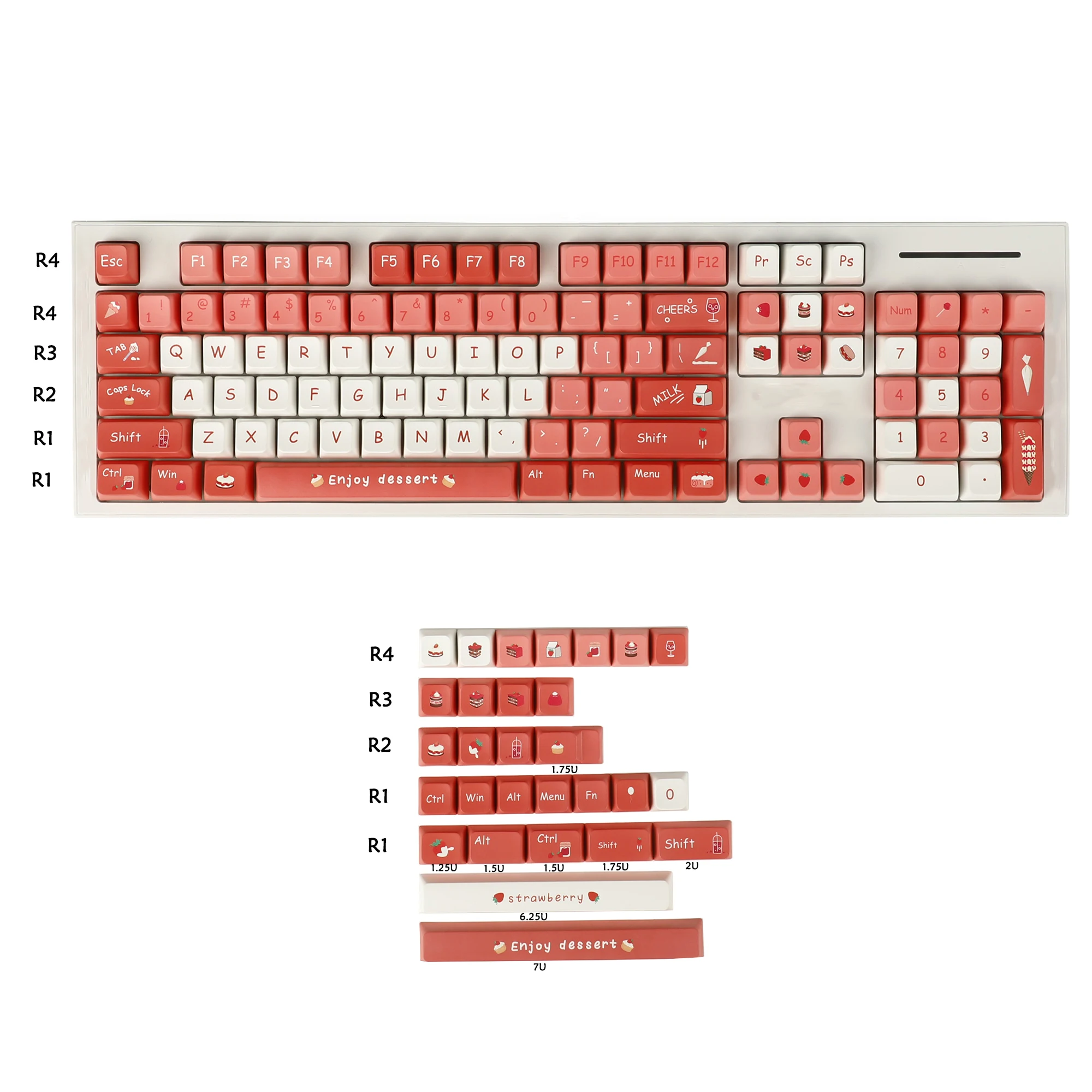 MDA Profile 133 Keys Strawberry Ice Cream Keycap Dye Sub PBT Keyset For MX keyboard