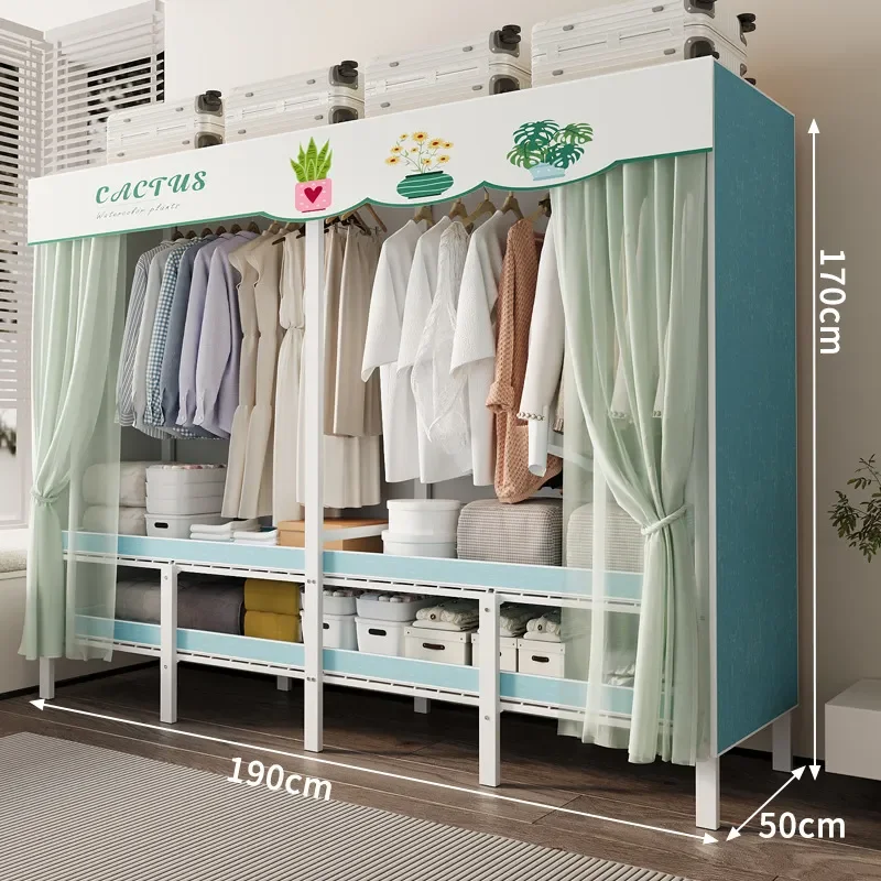 Installation Free Folding Wardrobe for Bedroom Simple Pull Curtain Closet Full Steel Frame Structure Durable Cloth Storage