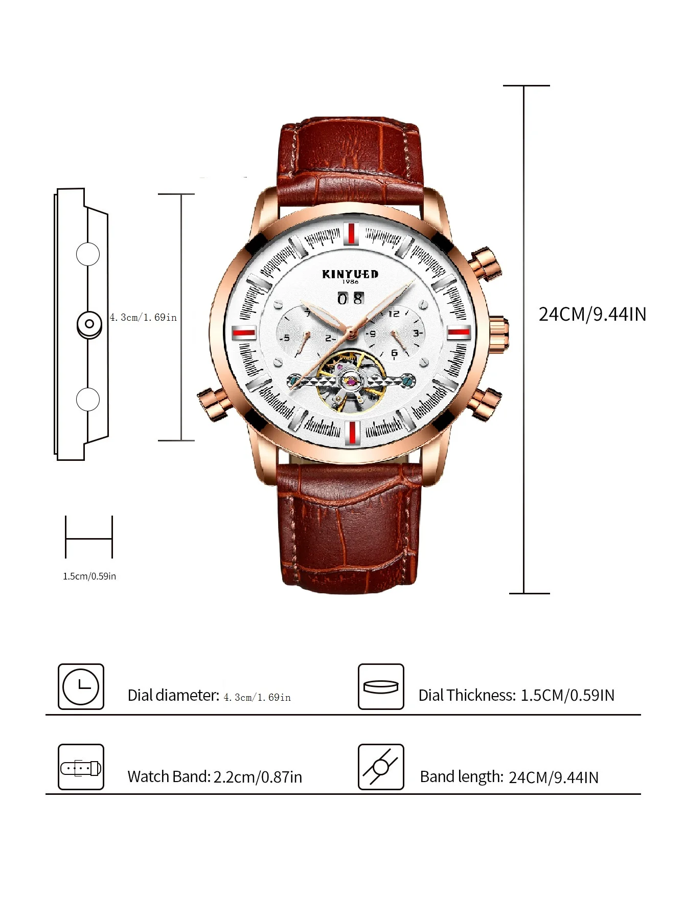 ساعة ميكانيكية متعددة الوظائف من KINYUED، ساعة أوتوماتيكية للرجال، ساعة ميكانيكية، ساعة رجال الأعمال