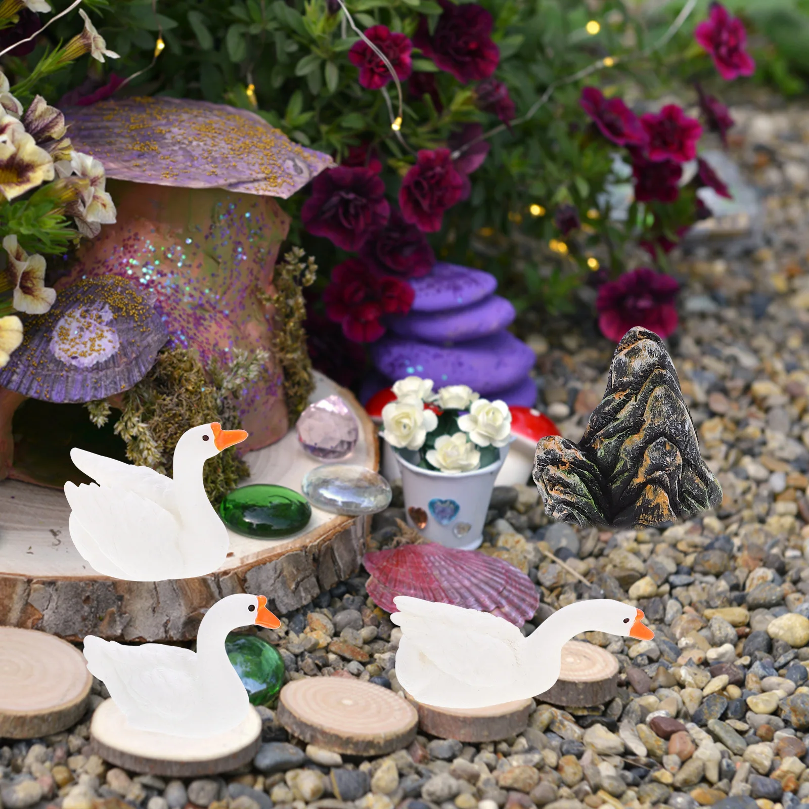 1 مجموعة الأبيض أوزة النحت دائم الراتنج حديقة الديكور تمثال أوزة صغير للخارجية الحديقة فناء ساحة زخرفة #5