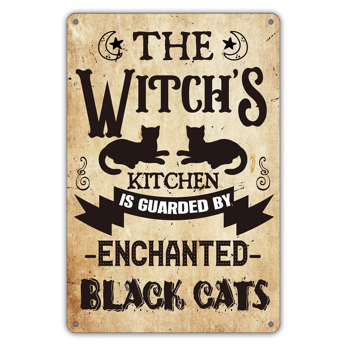 Funny Witch Kitchen Quote Metal Tin Sign Wall Decor, Retro the Witch’s Kitchen is Guarded By Enchanted Black Cats Sign for Home