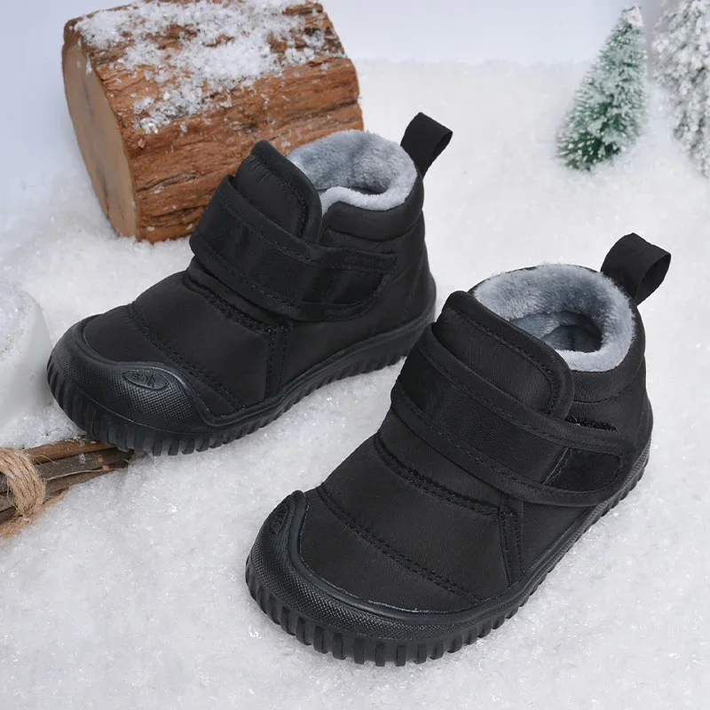 High Quality Durable Kids Outdoor Anti-slip Waterproof Soft  Plush Winter Snow Short Boots E8218