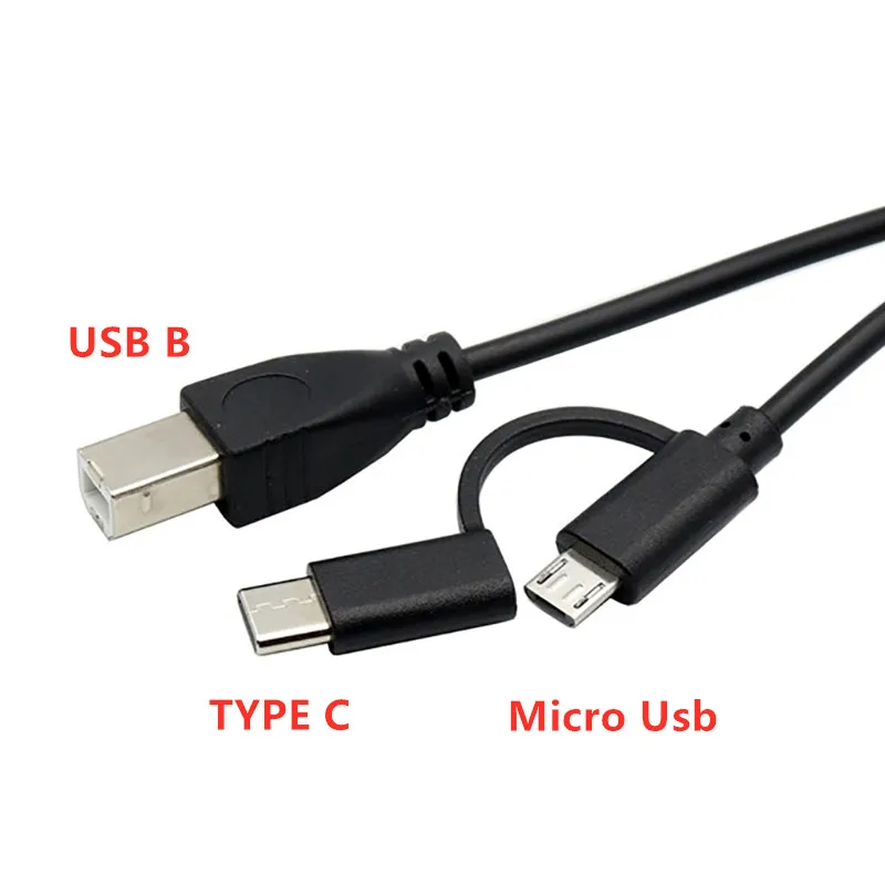 Micro Usb + TYPE C Male To USB 2.0 Type-B Male OTG USB B 2.0 Printer Cable for Phone Laptop Printer Scanner Electronic Piano