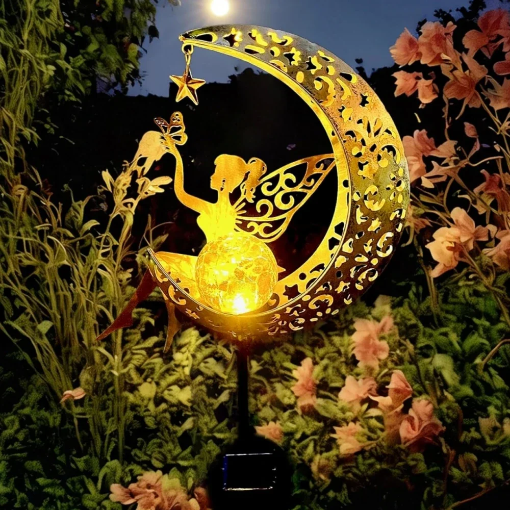

Solar Garden Statues Outdoor Decor Fairy Moon Figurine Light Stake Ornament for Patio, Lawn, Yard, Pathway gift for Mom Grandma