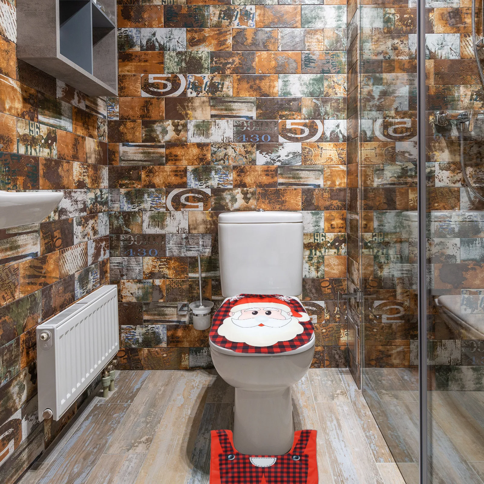 

1Set Toilet Seat Cover Christmas Patterns Non-Woven Fabric Toilet Mat Rug Xmas Bathroom Floor Mat Anti-Skid Safe Decor