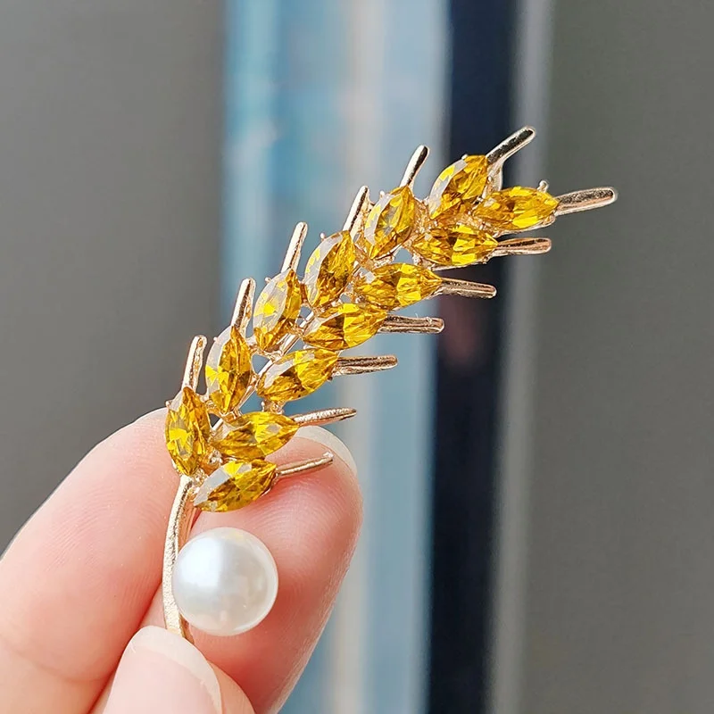 Luxury Cubic Zircon Wheat Ear Brooch Collar Pins For Women Button Pins Clothes Buckle sunflower Female Brooches Jewelry Corsage view 2