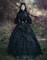 Victorian Gothic victorian prom dresses For Women Long Sleeves High Neck Black Vintage Steakpunk Masquerade corset evening gown