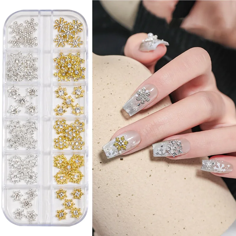 

Wholesale Hot Sale Christmas Nail Charms Alloy Snowflake Nail Decoration Silver Rhinestones Xmas Decor Nail Jewelry