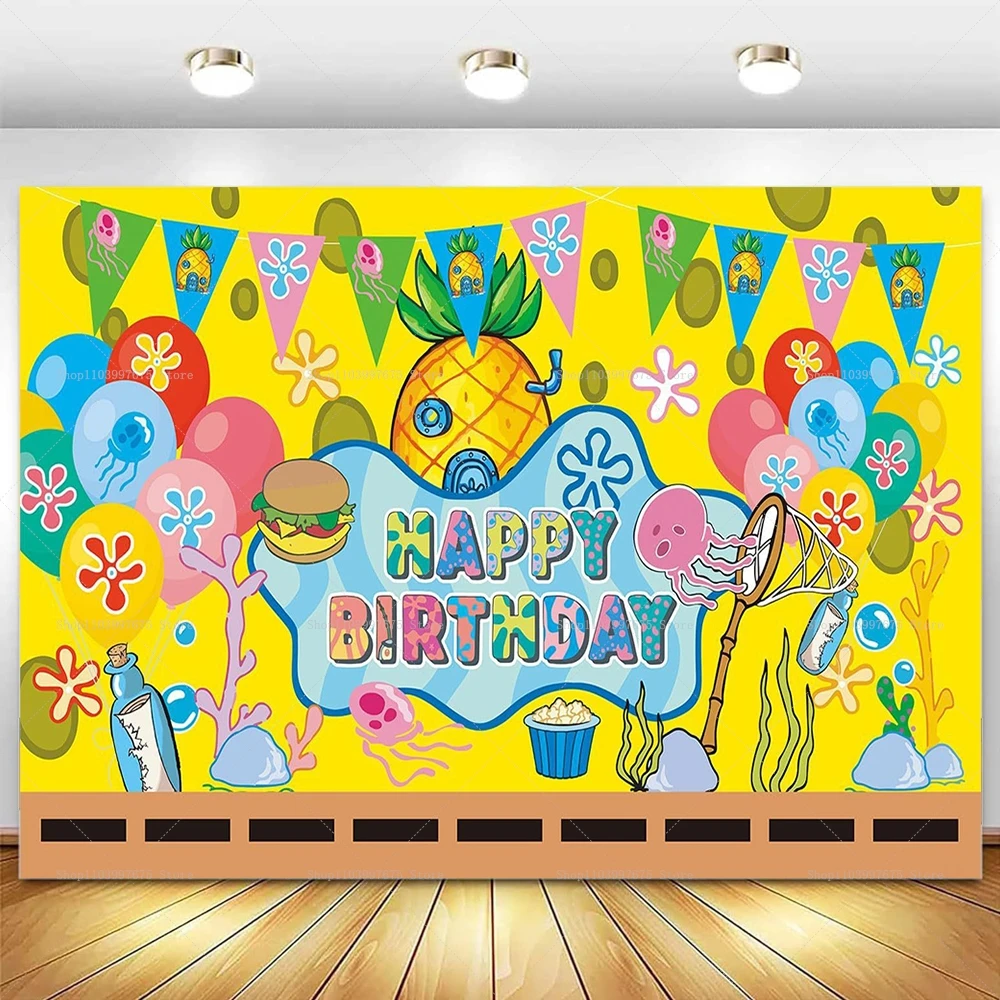 SpongeBob SquarePants Theme Background Cloth Children's Birthday Party Decoration Supplies Baby Shower Photo Booth Banner Props