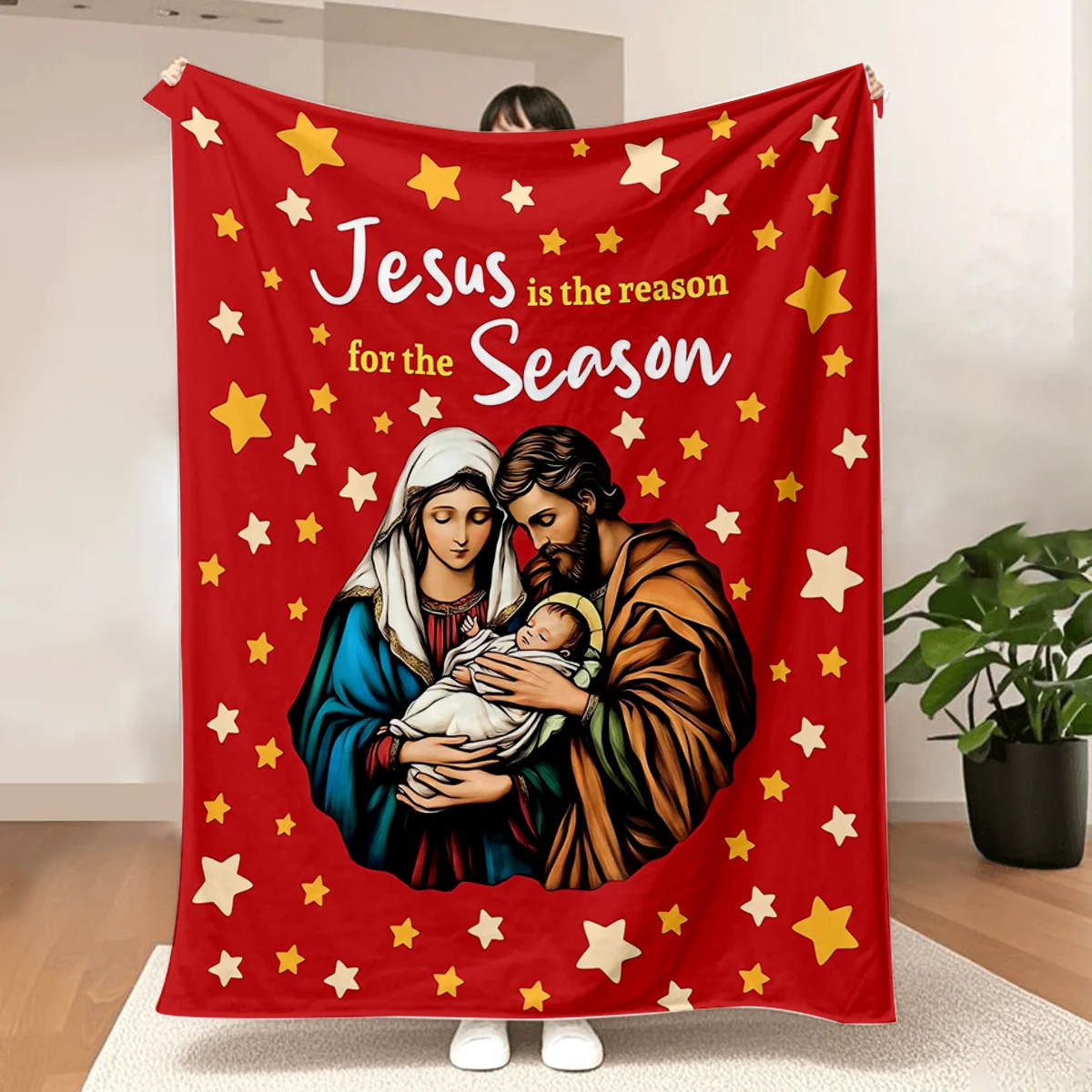 Christmas Blanket Nativity Christian Religious Decorations Jesus is The Reason for The Season  for Home Sofa Couch and Bed
