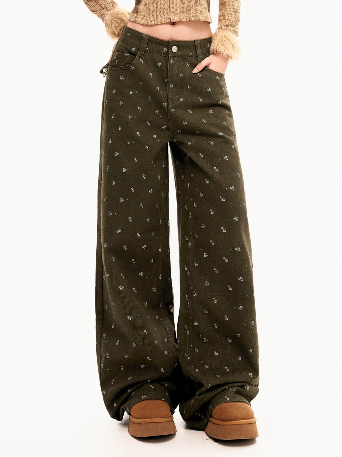 

ZHISILAO New Embroidery Brown Wide Leg Straight Jeans Women Vintage Chic Y2k High Waist Denim Pants Autumn Winter 2025