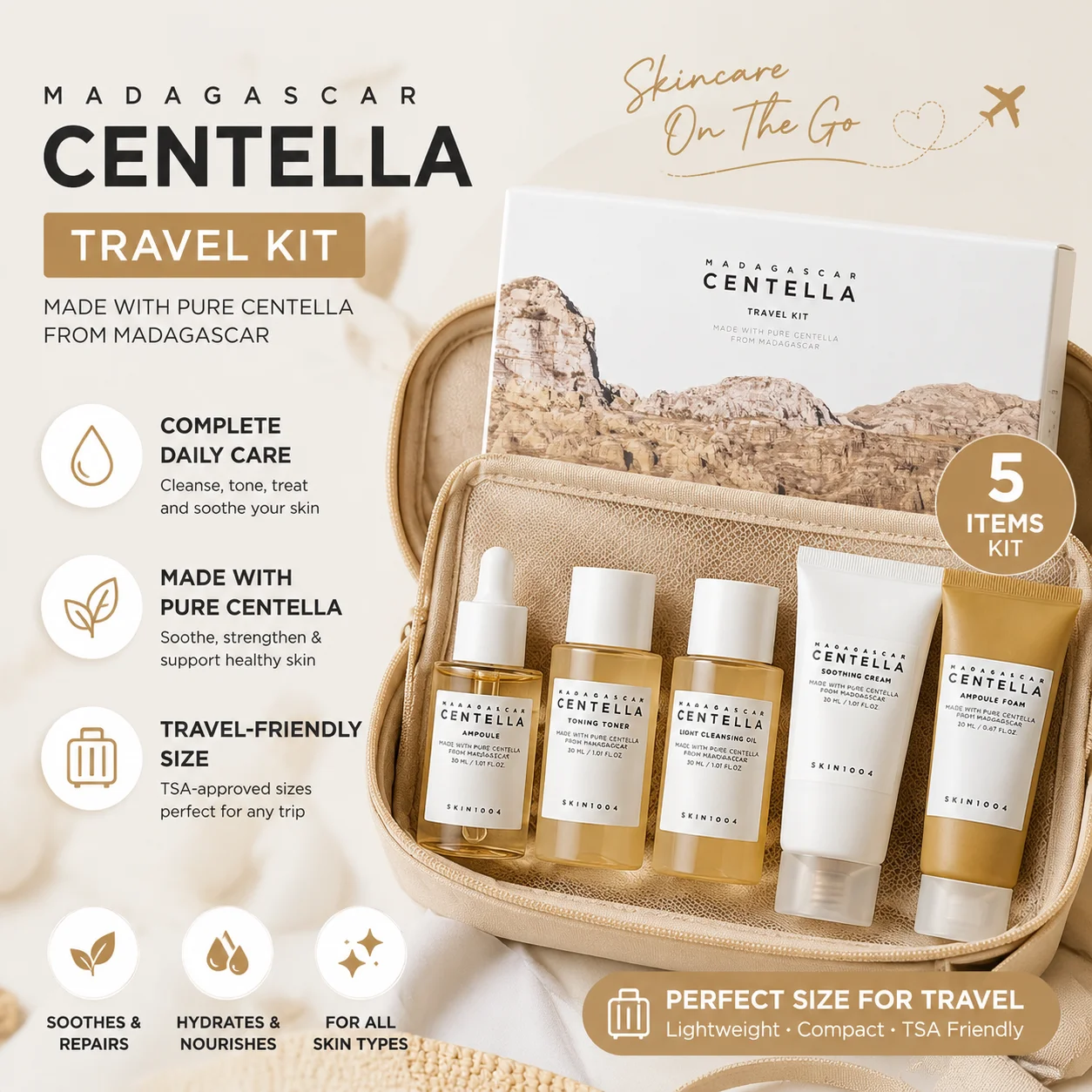 Luxury Skincare Korea - Madagascar Centella Travel Kit 5Pcs, Toner,