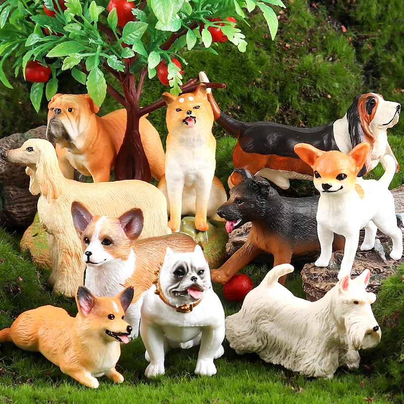 Oenux Mini perro animales modelo Chihuahua Schnauzer Shiba Inu Corgi figura de acción cachorro figuritas PVC lindo juguete de decoración regalo para niños