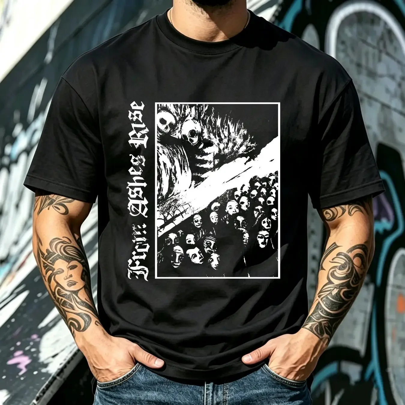 washed T Shirt FROM ASHES RISE long or short sleeves vintage Washed Breathable Comfortable streetwear Top For Everyday Wear
