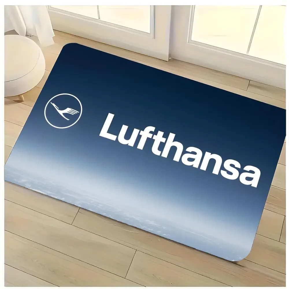 airline travel aviation logo L-Lufthansa Floor Mat Washable Absorbent Flannel Door Mat Non-Slip Indoor Floor Rug