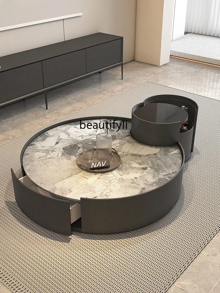 

Italian Light Luxury round Stone Plate Marble Coffee Table Modern Designer Minimalist Creative