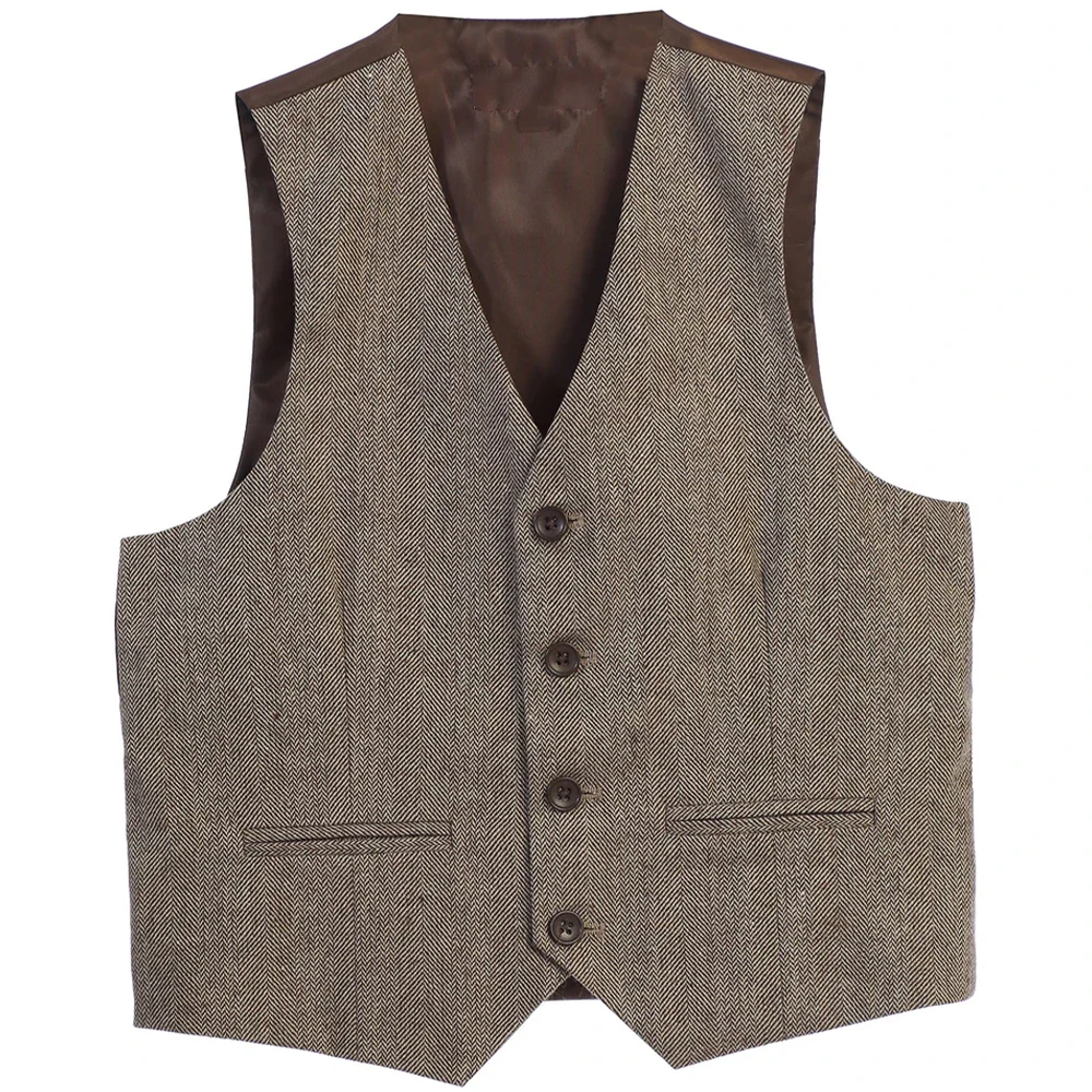 

Men's Suits Vests Deep V Neck Simple Herringbone Tweed Slim Fit Single Breasted Business Men's Waistcoat For Wedding