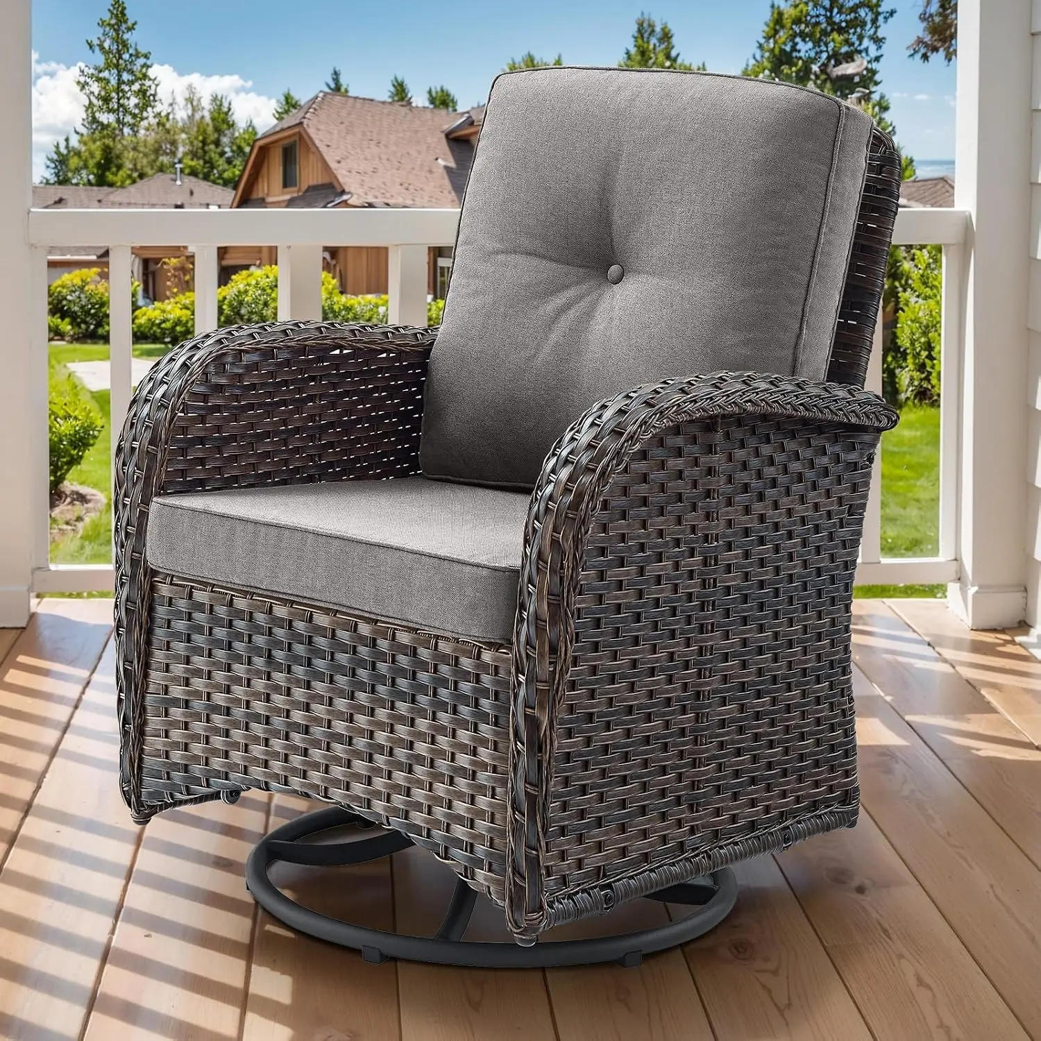 2-in-1 Outdoor Swivel Rocker Glider Chair With Thick Cushion, Wicker Patio Seating For Porch Garden, 300 Lb Capacity, Customized