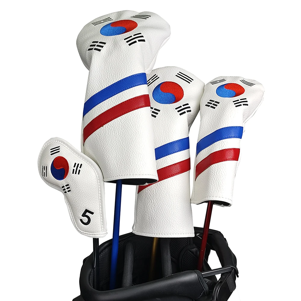 Korea Patriotic Golf Head Covers Set - Iron Driver Fairway Hybrid Club Headcovers with Unique Design