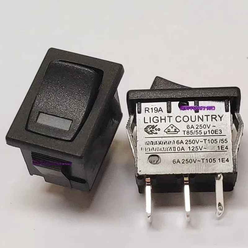 R19A 15*21MM with Light 2-Position 2-Pin with Red Light Boat-Type Rocker Switch Button 6A 250V