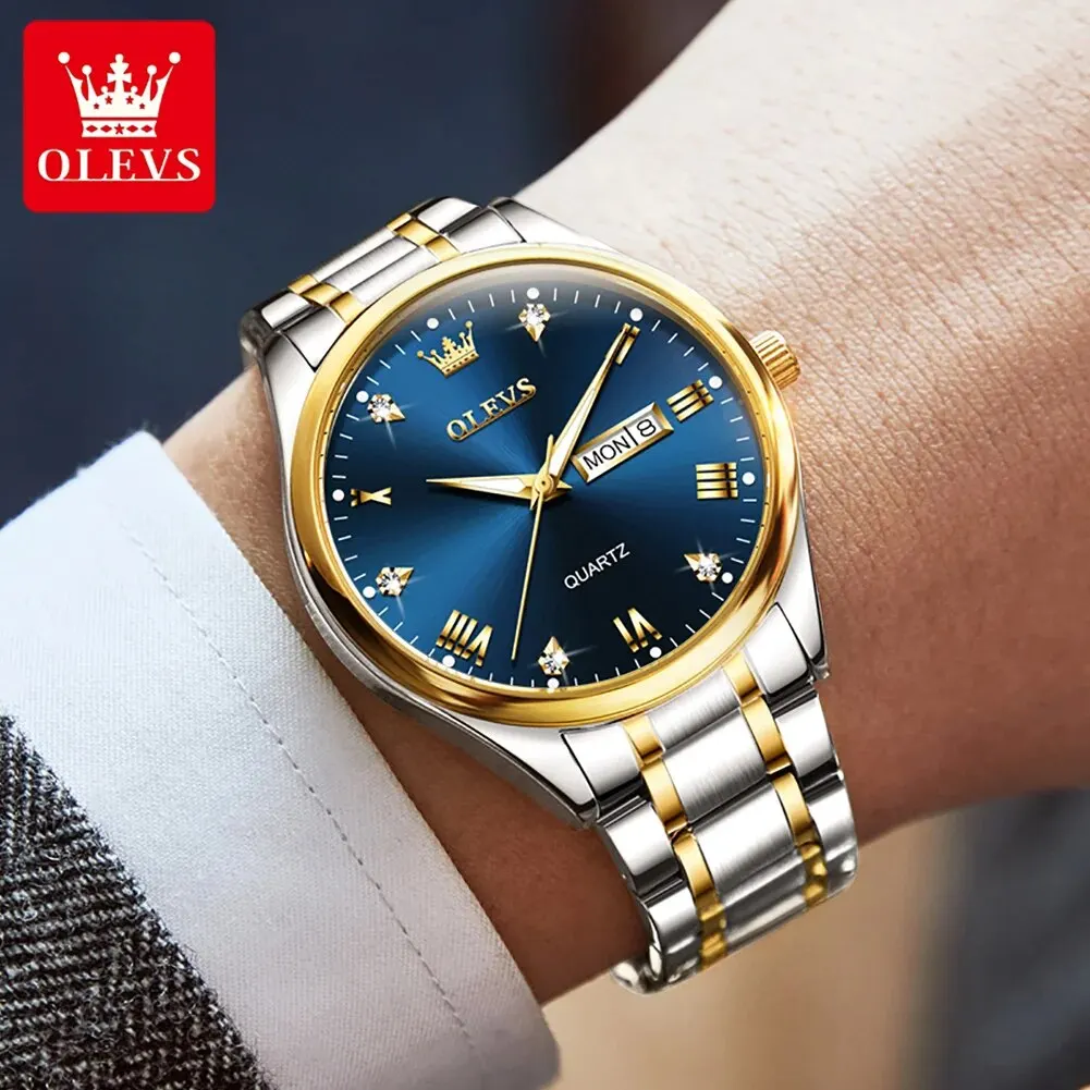 OLEVS 5563 Men\'s Watch Stainless Steel Waterproof Luminous Classic Business Wristwatch Luxury Diamond Scale Quartz Watch for Men