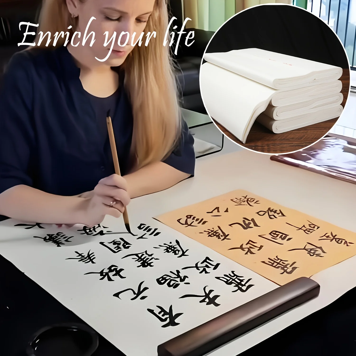 50 Sheets of Semi-cooked Rice Paper, Suitable for Oriental Painting, Ink Painting, Chinese Calligraphy, Watercolor Painting