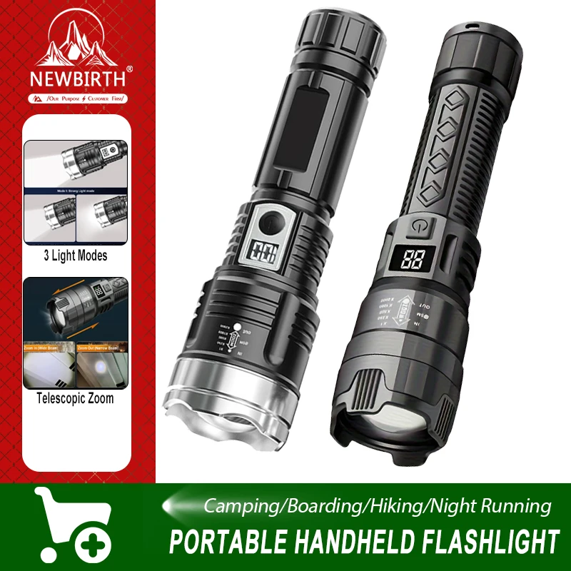 High Strong Power Led Flashlights Tactical Emergency Spotlights Telescopic Zoom Built-in Battery USB Rechargeable Camping Torch