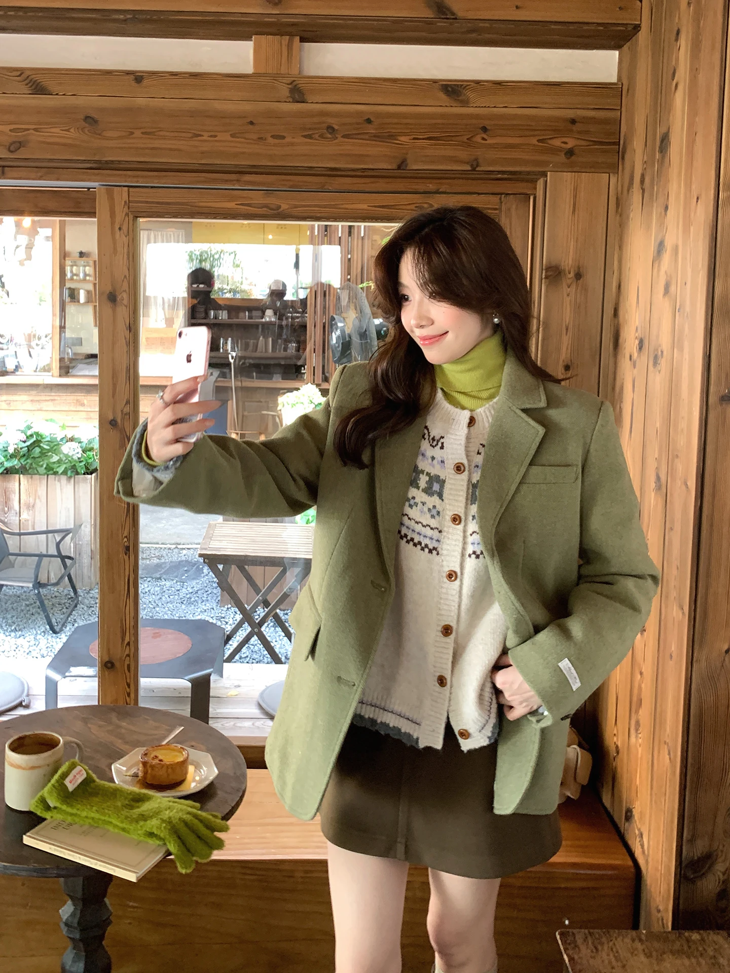 

Korean Sle Thiened Woolen Suit Jaet Ele Lady's Winter Faion Polyester Viscose Nylon Blend Long Sve Open Front