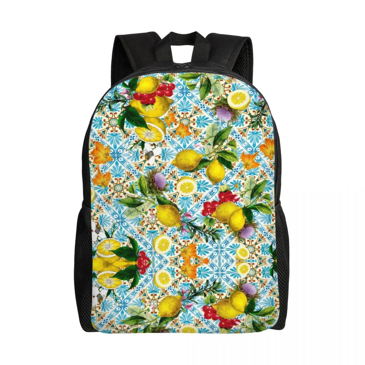 Custom Sicilian Lemons And Romantic Tiles Backpack for Girls Boys Citrus Fruit Painting College School Travel Bags Women Bookbag