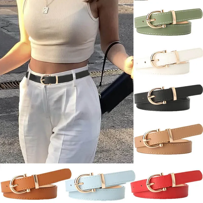 

2023 Women Belts New PU Leather Simple Metal Buckle Belt Girls Dress Jean Pants Waistband Belts for Lady Luxury Designer Brand