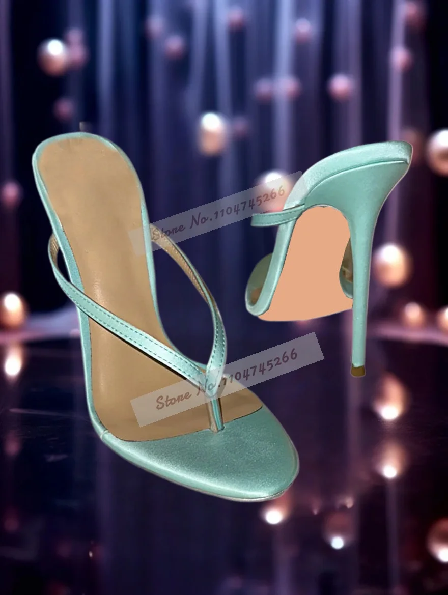 Light Green Satin Clip Toe High Heel Mules Stiletto Heels Outside Modern Slippers Slip-On Flip Flops Summer Dress Shoes Pink view 2