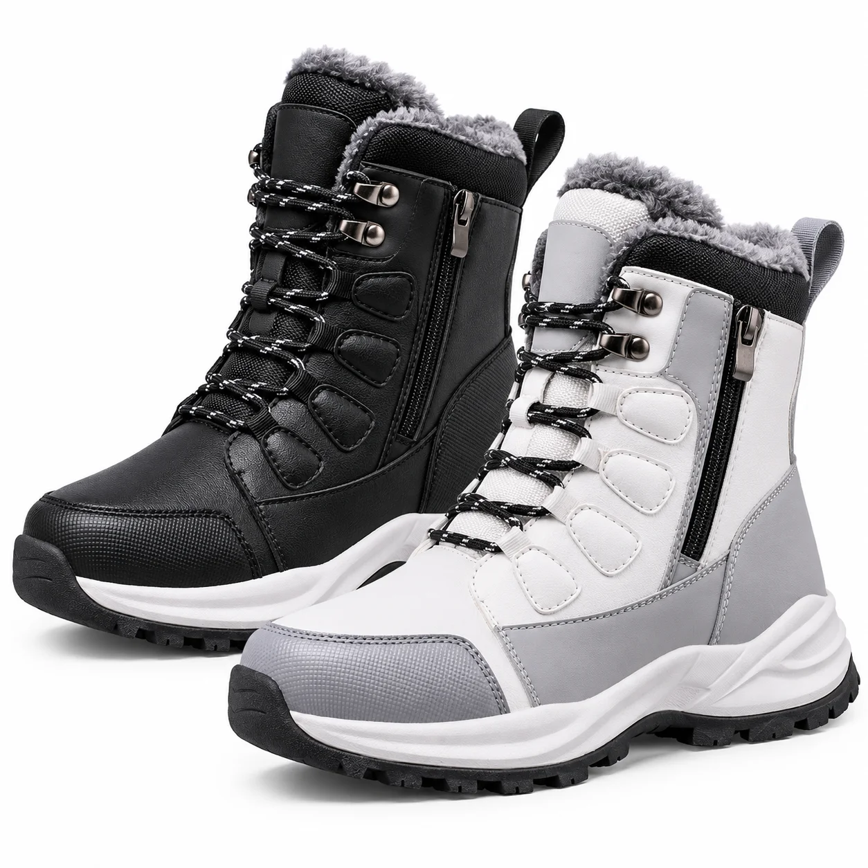 Warm Winter Boots Men Women Plush Lined High Top Lace Up Shoes Reinforced Toe Rugged Sole Outdoor Hiking Footwear