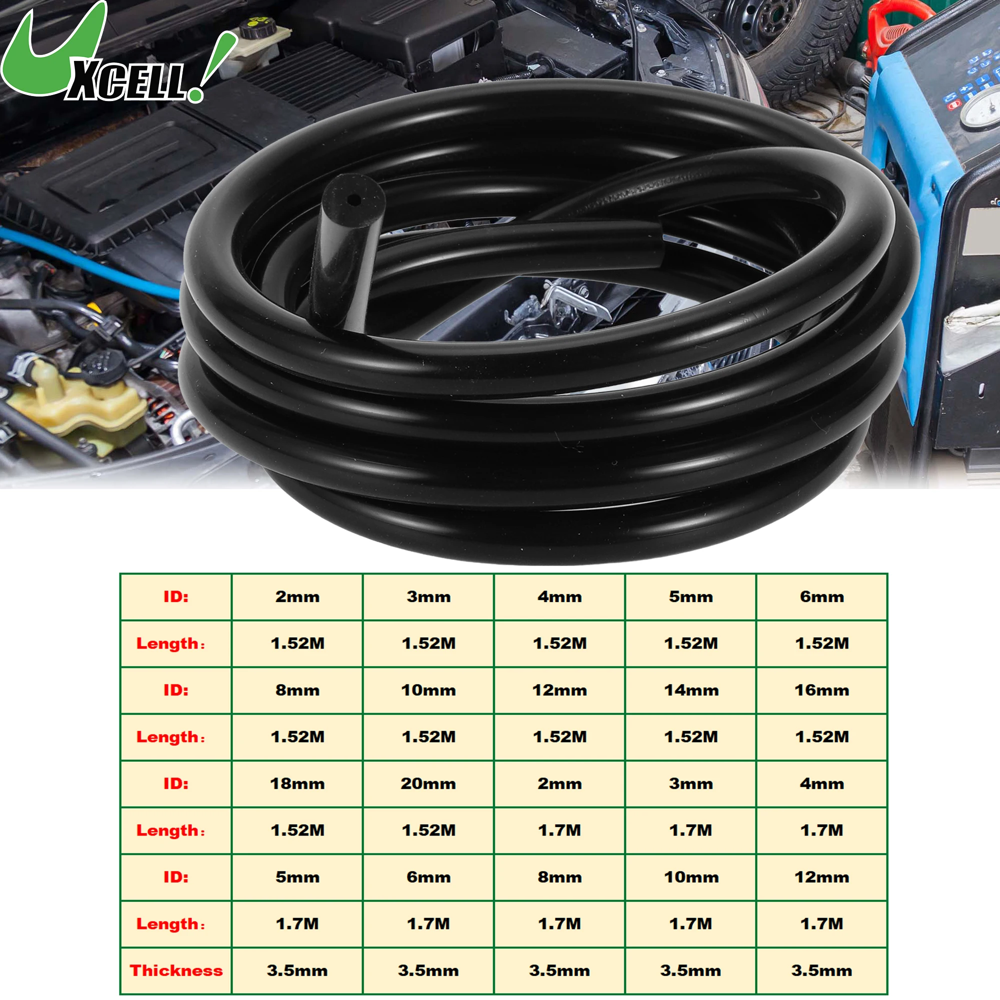 UXCELL 1.52M 1.7M Long Silicone Vacuum Tubing Hose Engine Car Vacuum Line Silicone High Temperature 2mm-20mm ID 3.5mm Thickness