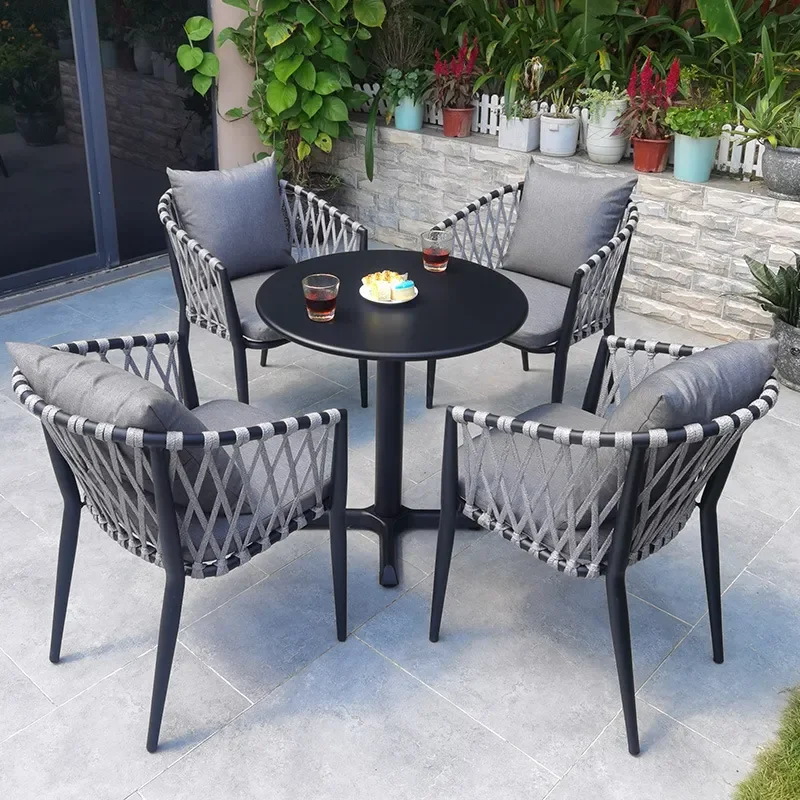 for Nordic Outdoor Tables and Chairs Villa Garden Courtyard Leisure Woven Rattan Chairs Coffee Light Luxury Balcony Pull Rope