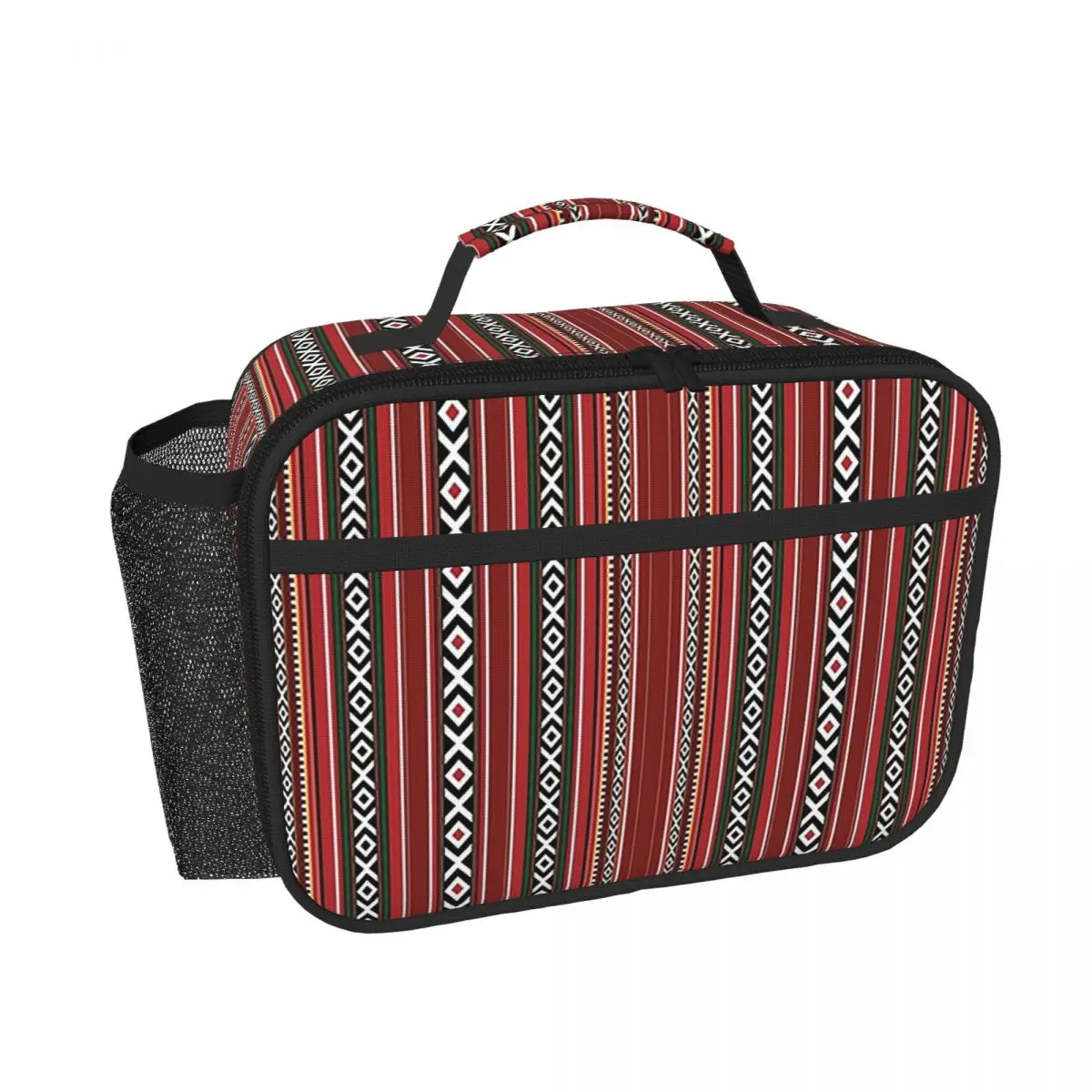 Beautiful Red Traditional Arabian Style Sadu Pattern Insulated Lunch Bag for Women Children Food Boxes Thermal Lunch Box Tote