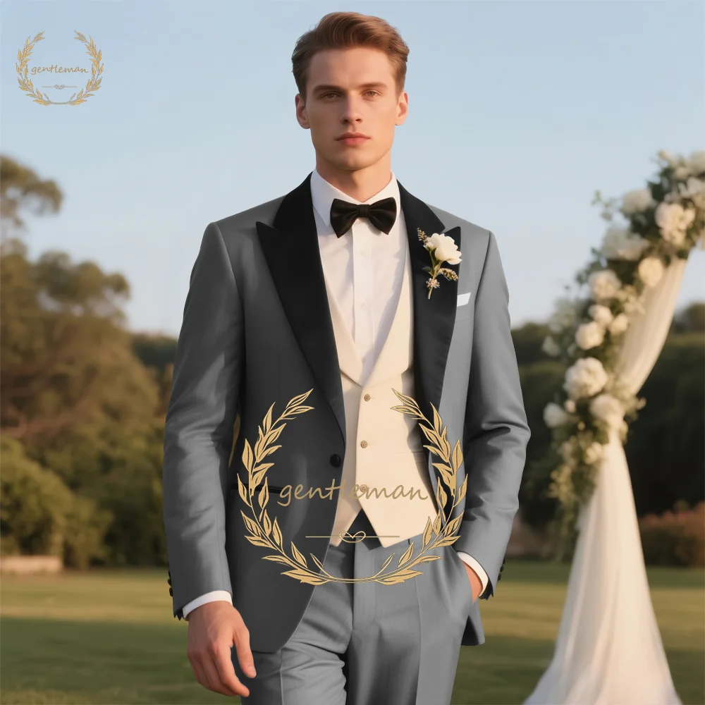 Burgundy Blazer & Ivory Vest 3-Piece Suit Set Formal Wedding Attire Contrast Design Slim Fit Pants Custom Tailored