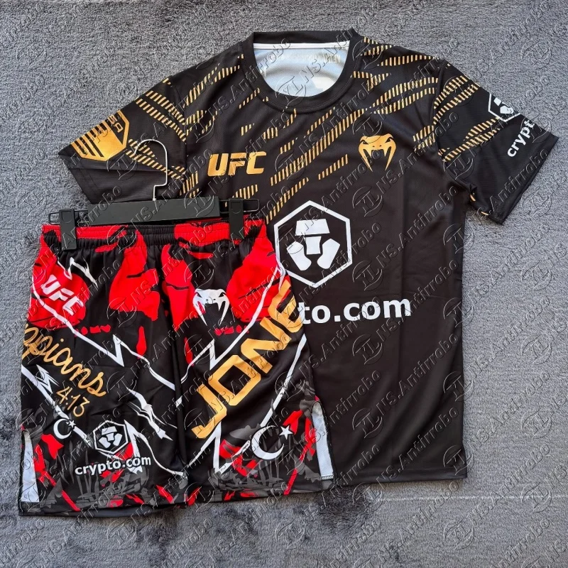 

UFC Top Fighters Islam Makhachev Combat Fighting Event Tee Shorts Men Breathable Jersey Wrestling Running Sweat Absorbing Set ﻿