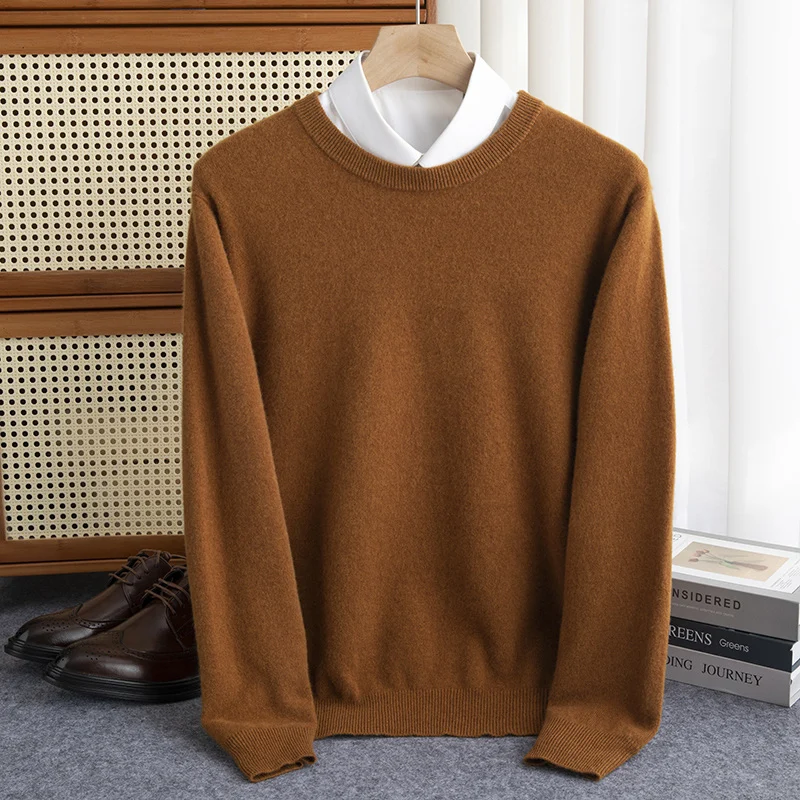 New 100% Pure Wool Sweater Men\'s Autumn Winter O-Neck Pullovers Business Casual Base Shirt Knit High-Grade Warm Male Jumper