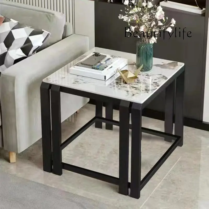 

Nordic living room sofa bedside shelf small square table small apartment designer simple