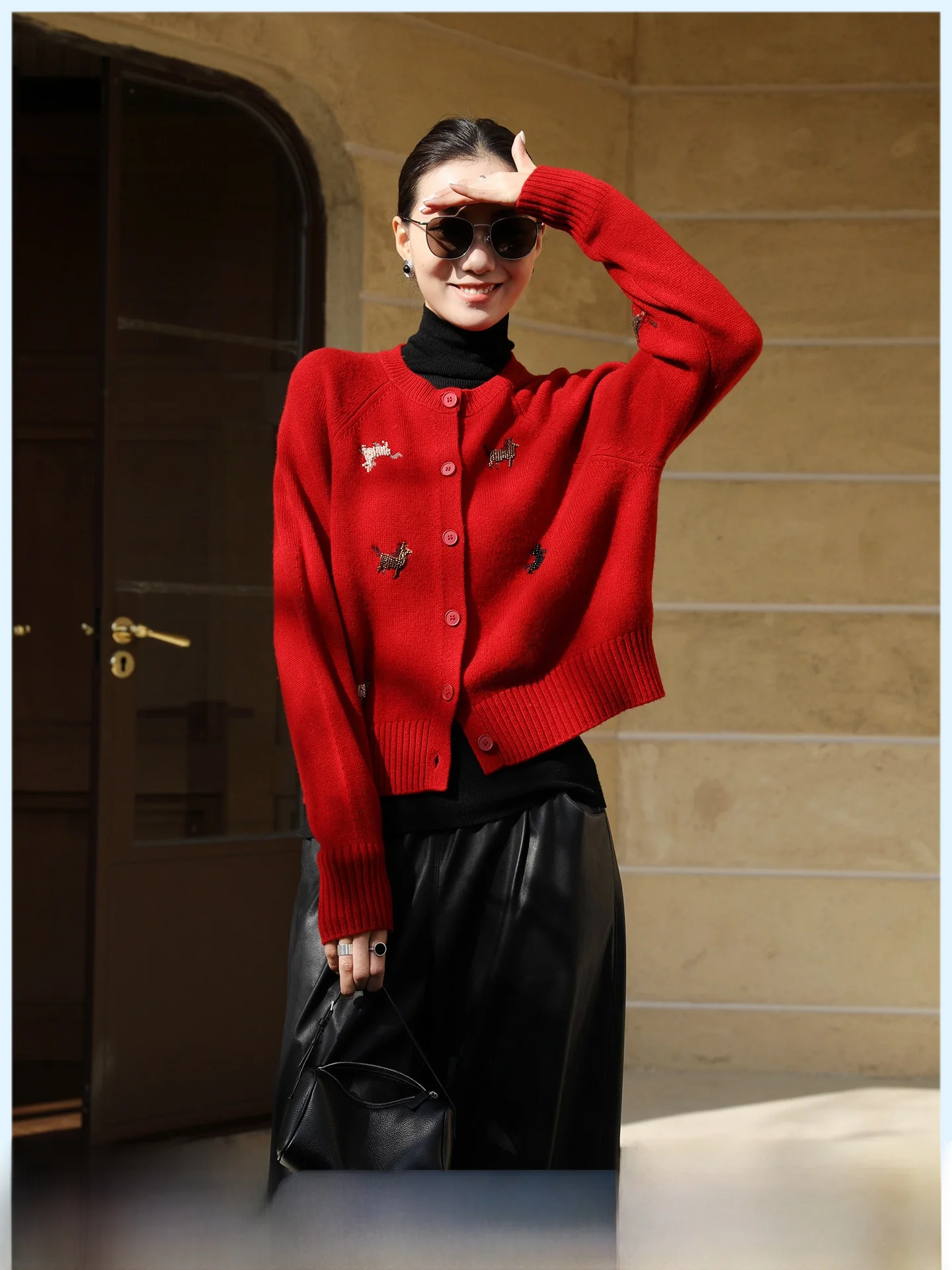 

Spring 2026 Women's Loose Knitted Cardigan Embroidered Woolen Sweater Jacket Cartoon Animal Pattern Breathable Casual Wear