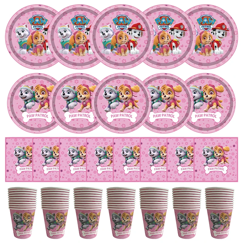 New Paw Patrol Birthday Party Decoration Skye Birthday Pink Paper Napkins Cups Plates Balloon Kid DIY Event Baby Shower Supplies