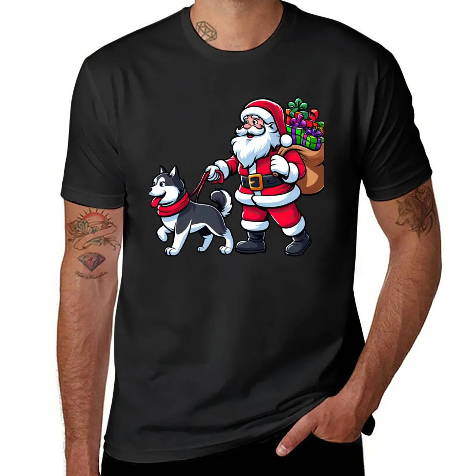 Husky Dog Santa Claus T-Shirt new edition t shirt summer tops summer clothes Short sleeve tee men