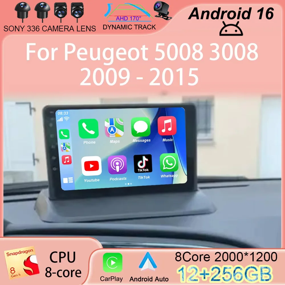 

Автомагнитола Android 16 с беспроводным CarPlay для Peugeot 5008 3008 2009-2015, аудио, GPS-навигация, мультимедиа, видеоплеер, стереосистема