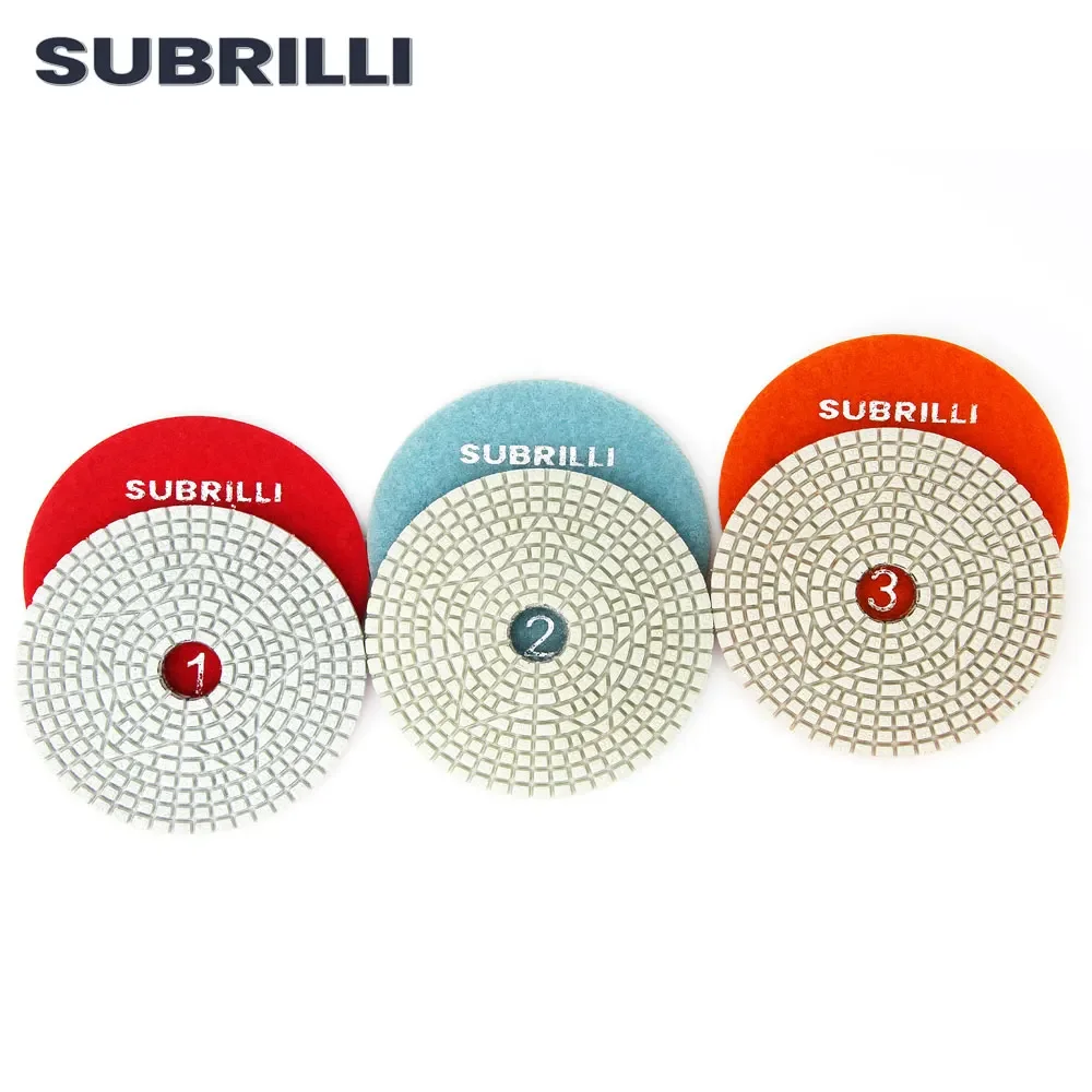 SUBRILLI 4 بوصة الماس لوحة تلميع 3 خطوة مرنة الراتنج السندات قرص الطحن حجر الرخام بلاط الجرانيت الرملي 1 قطعة