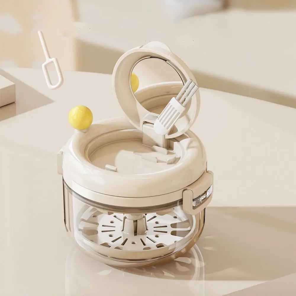 

2-in-1 Denture Cleaning Box Double Layer Hand Cranked Braces Storage Box with Strainer with Mirror Orthodontic Retainer Box