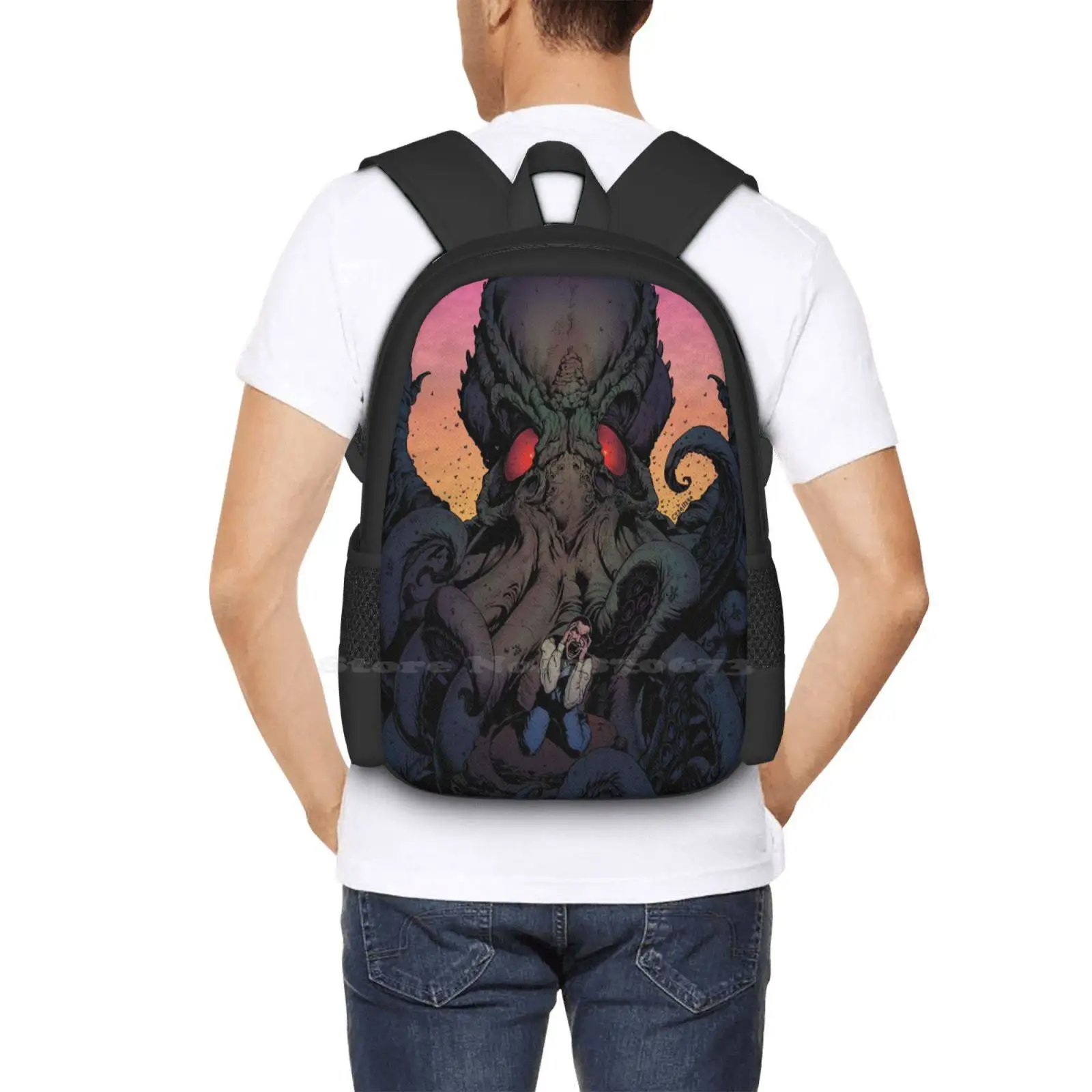 The Eternal Cthulhu Teen College Student Backpack Pattern Design Bags Cthulhu Hplovecraft Horror Monsters Johncebollero Tattoos