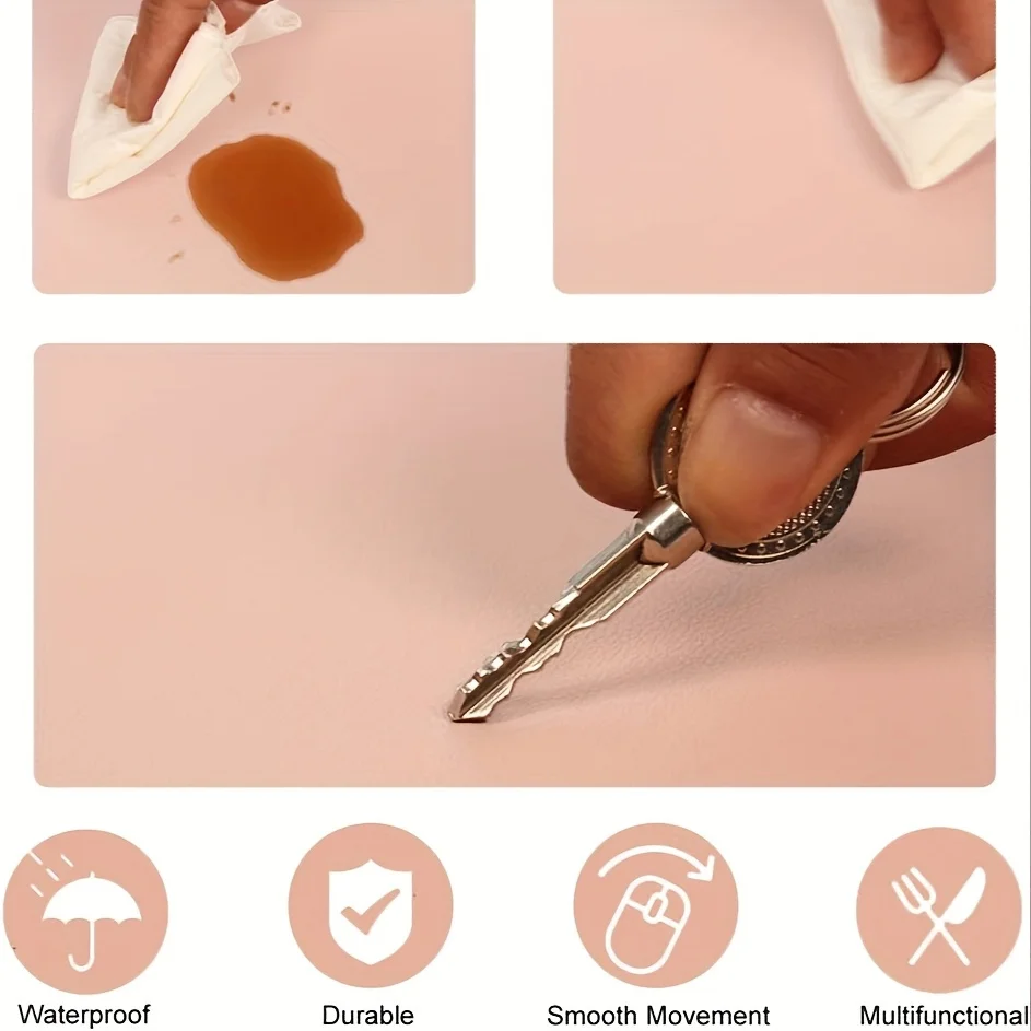 قطعة واحدة من حصيرة الطاولة المصنوعة من الجلد الصناعي المقاوم للماء مقاس كبير - لوحة ماوس مكتبية غير قابلة للانزلاق بلون موحد وحصيرة حماية لوحة المفاتيح #3